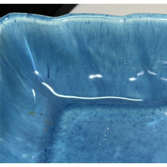 Los Angeles Potteries Rectangle Ceramic Serving Dish Turquoise/Cream #300 - Picture 9 of 12